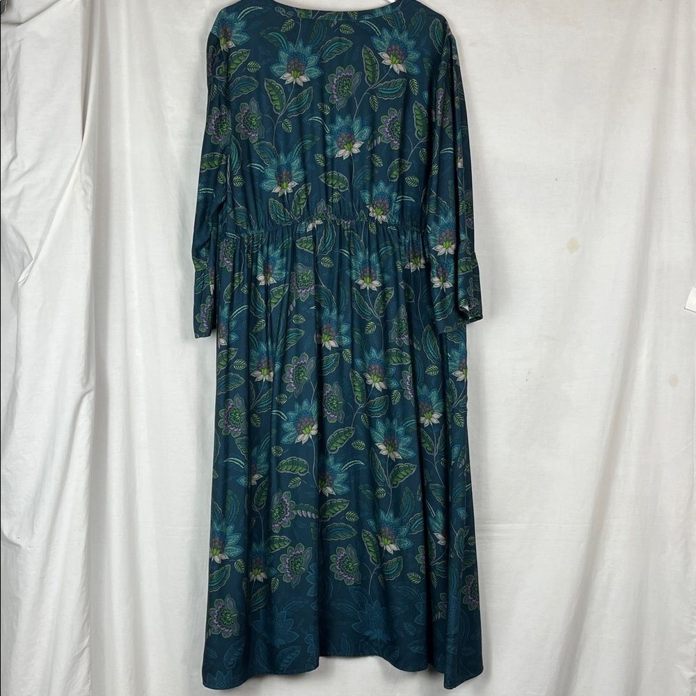 J. Jill Blue and Green Floral Ruffled Midi Dress with Bell Sleeves - Picture 7 of 7
